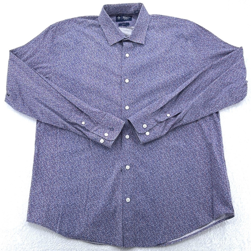 Original Penguin Mens Button Down Shirt XL Navy Blue Slim Fit Micro Floral Print